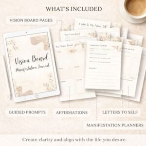 Home 32 vision board manifestation journal digital manifesting & self reflection planner